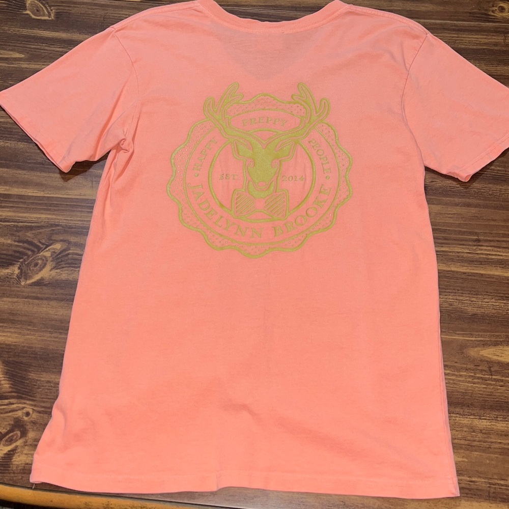 Jadelynn Brooke Coral V-Neck Tee with Gold Logo Accents